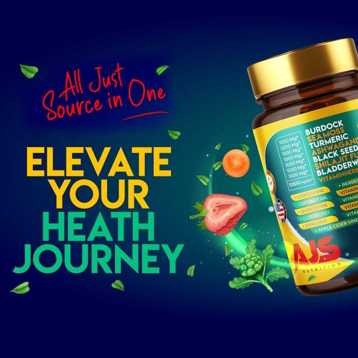 AJS Sea Moss Capsules 3200Mg, Himalayan Shilajit 1000Mg & More 90 Caps