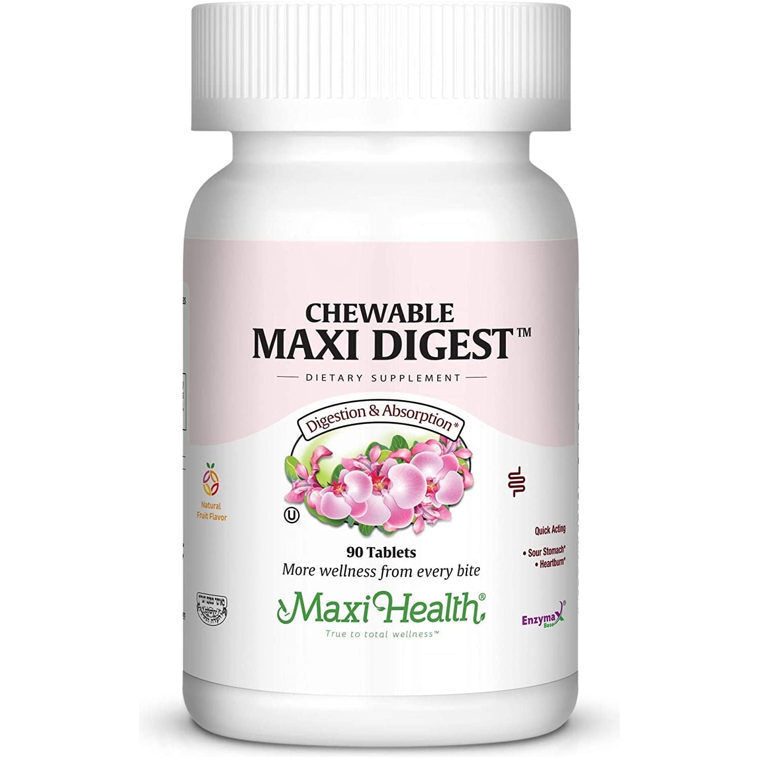 Maxi Health Chewable Digest - Natural Digestive Enzymes with Bromelain and Calcium- Quick-Acting - 90 Chewables