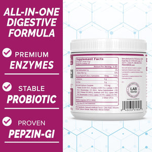 Pescience Complete GI, Raspberry, Probiotic with Zinc Carnosine, Digestive Enzyme, & Prebiotic Fiber Powder, 30 Serving