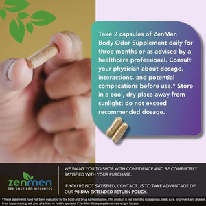 Natural Body Odor Eliminator Pills - Chlorophyll with Zinc, Champignon, Psyllium Fiber - 60 Vegan Capsules. Made in the USA