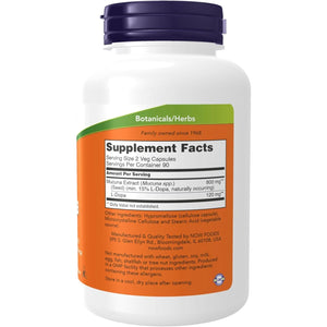 NOW Foods Supplements, DOPA Mucuna, Standardized Mucuna Extract with Naturally Occurring 15% L-Dopa, 180 Veg Capsules