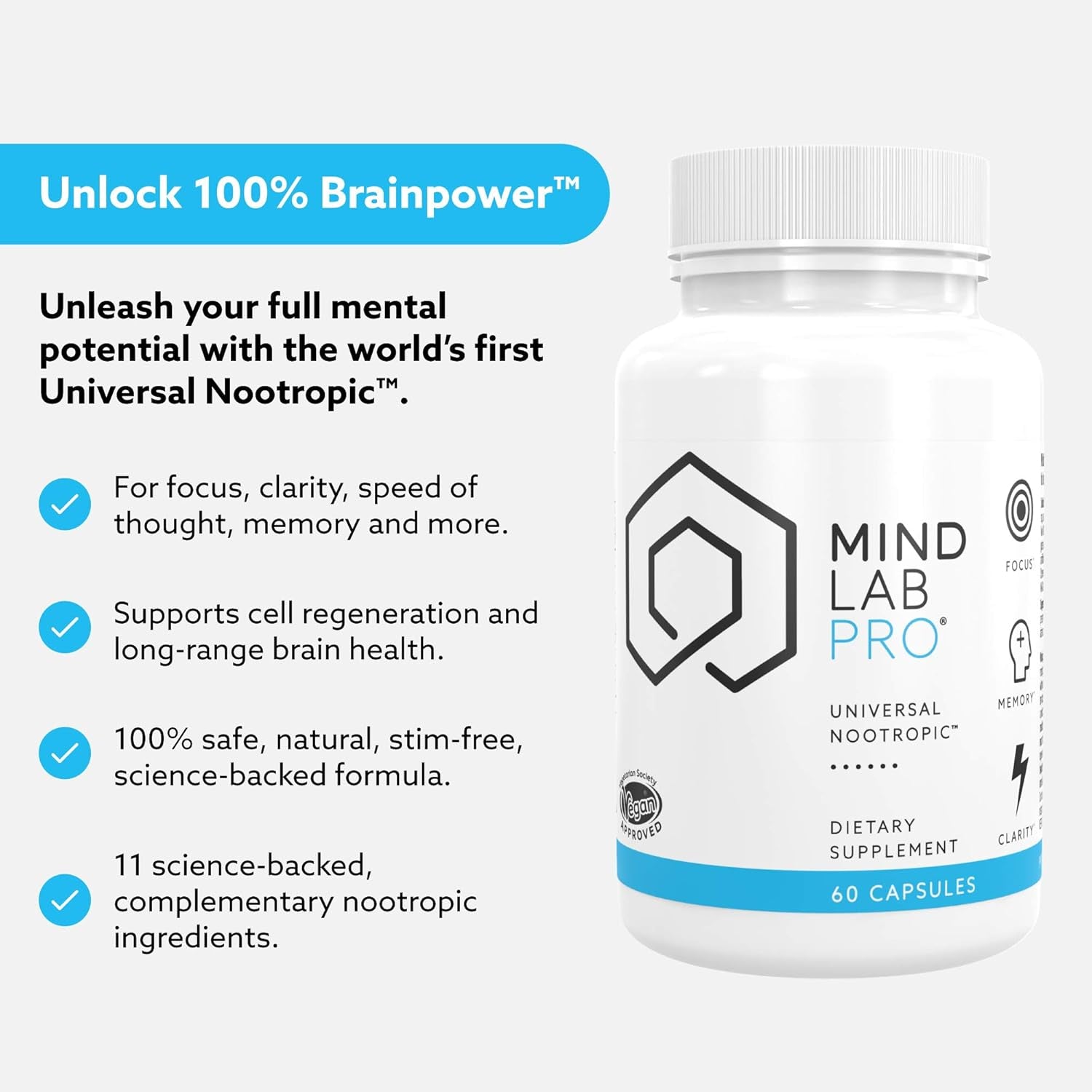 Mind Lab Pro® Universal Nootropic™ Brain Booster Supplement for Focus, Memory, Clarity, Energy - 60 Capsules