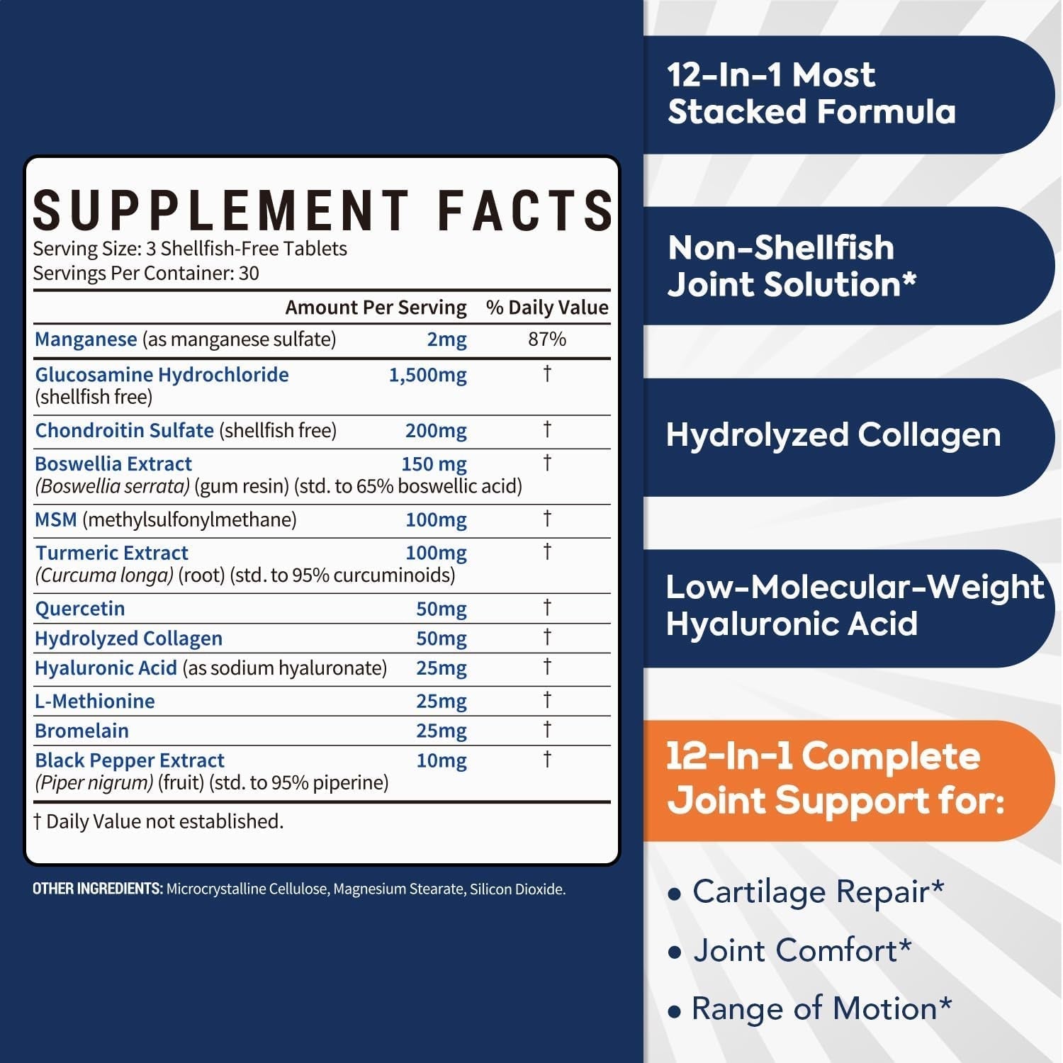 Joint Support, Glucosamine Chondroitin MSM with Turmeric & Boswellia, No Shellfish, Joint Flexibility & Comfort, Non-Gmo, 90 Tablets