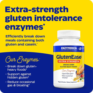 Enzymedica, Glutenease Extra Strength, Maximum Potency Digestive Enzymes, Supports Gluten & Casein Intolerance, 60 Count