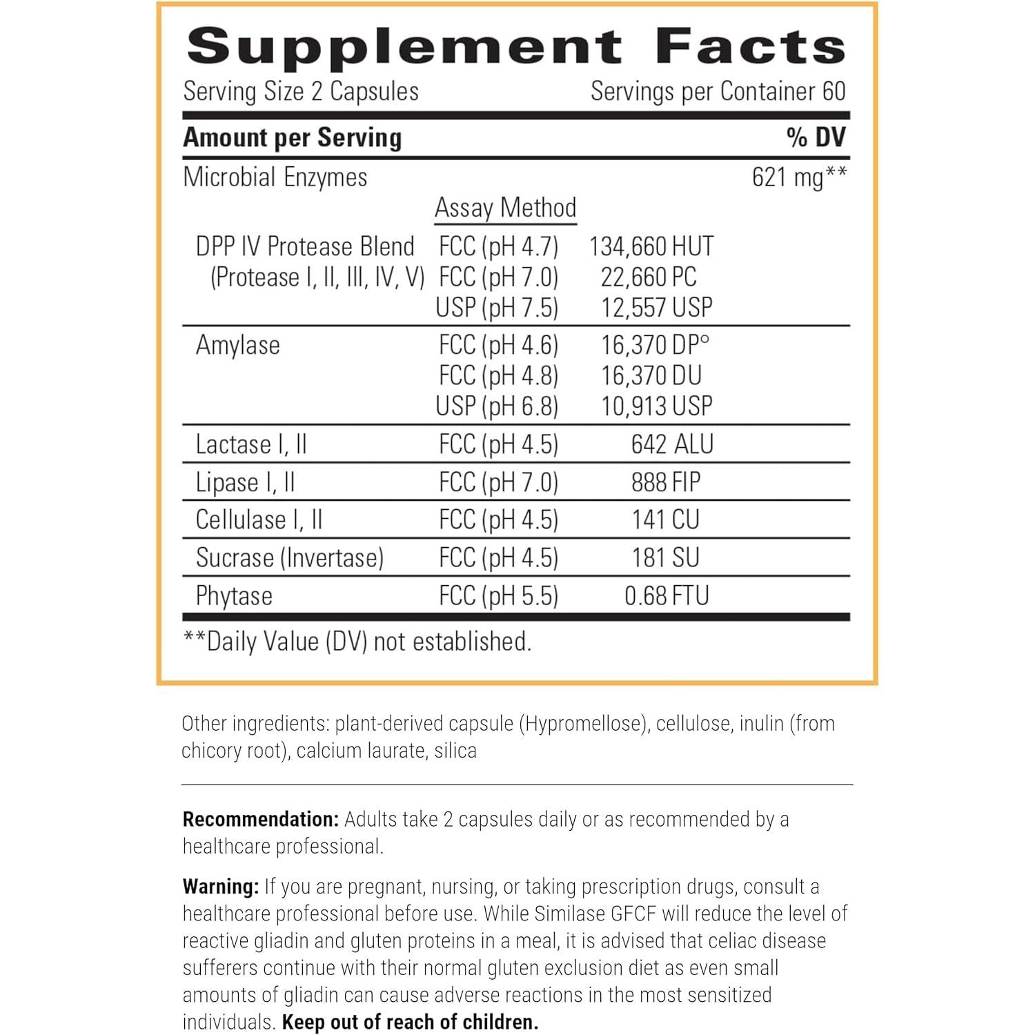 Integrative Therapeutics Similase GFCF - Digestive Enzyme Supplement for Occasional Gas & Bloating* -120 Vegan Capsules