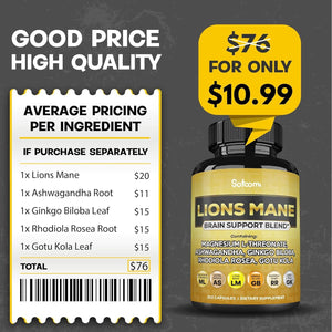 Lions Mane Supplement Capsules - Support Brain Health, Positive Mood & Energy Production 210 Vegan Capsules