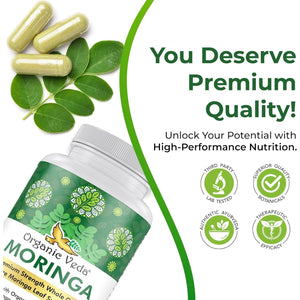 Organic Veda Moringa Leaf Powder Capsules, 1000Mg - Energy, Sleep & Immunity Support 360 Count