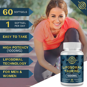 Liposomal Taurine Supplement 1000Mg, High Absorption Amino Acid for Heart, Nerve, Brain, Visual, Longevity & Muscle (60 Softgels)