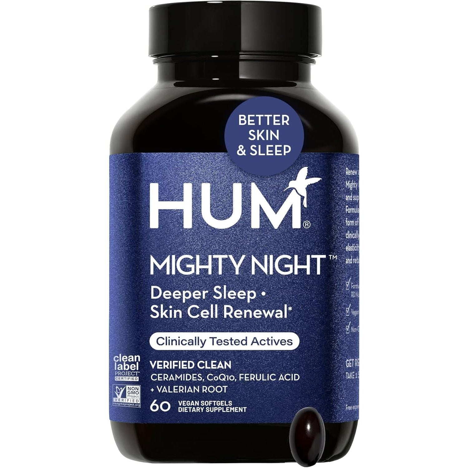HUM Mighty Night - Nighttime Supplement for Skin + Coq10 & Ferulic Acid to Promote Skin Cell Turnover (60-Count)