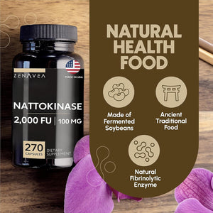 Nattokinase Supplement - 2000 FU of Enzyme - 270 Capsules - 100Mg