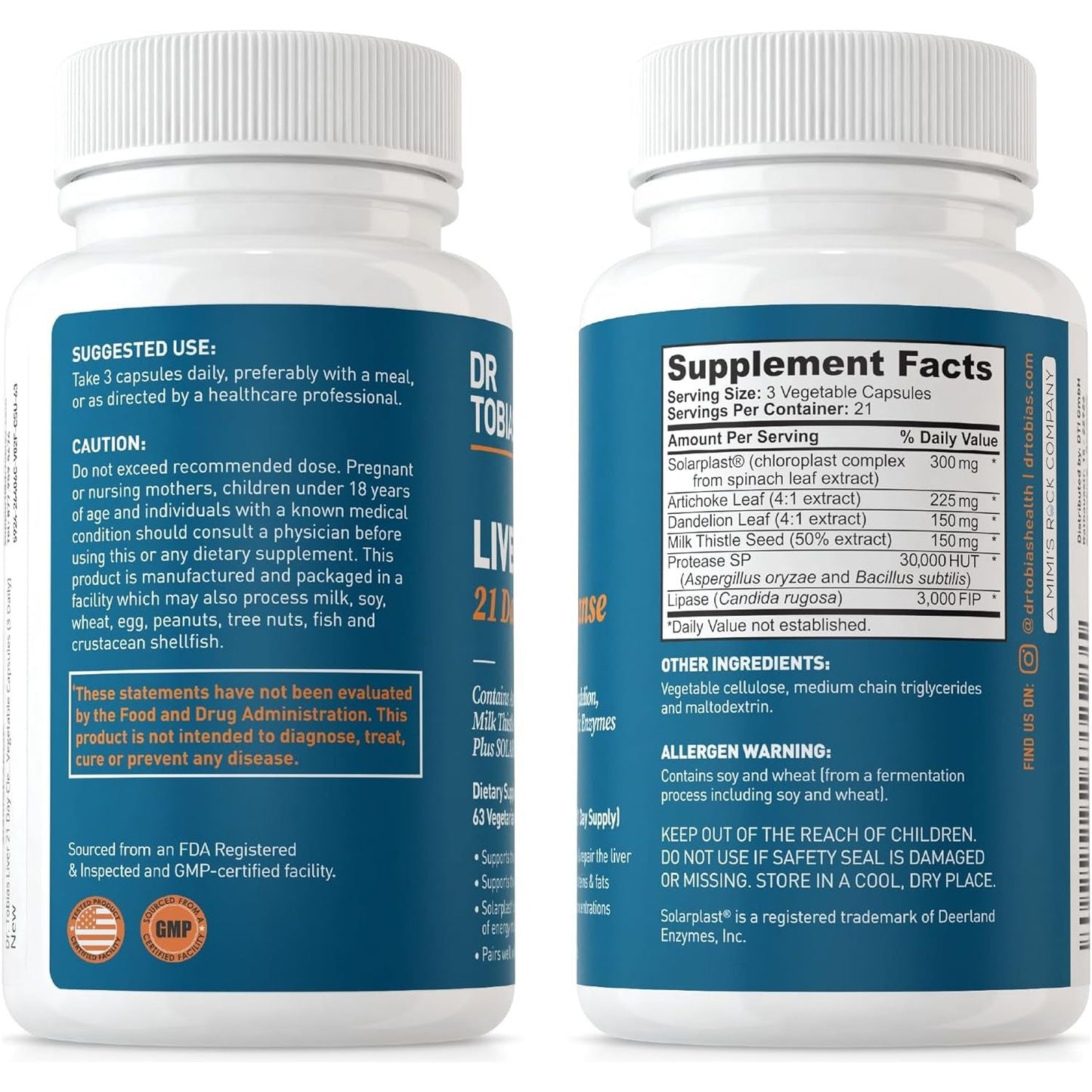 Dr. Tobias Liver 21 Day Cleanse, Herbal Liver Detox Cleanse 63 Vegetable Capsules