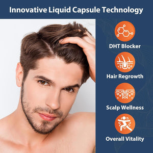 DHT Blocker for Men with Saw Palmetto & Biotin, Hair Growth Formula in Liquid-Filled Capsules, 90 Capsules