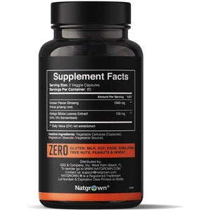 Natgrown Panax Ginseng & Ginkgo Biloba Supplement - Supports Memory Focus & Brain Function - 120 Count