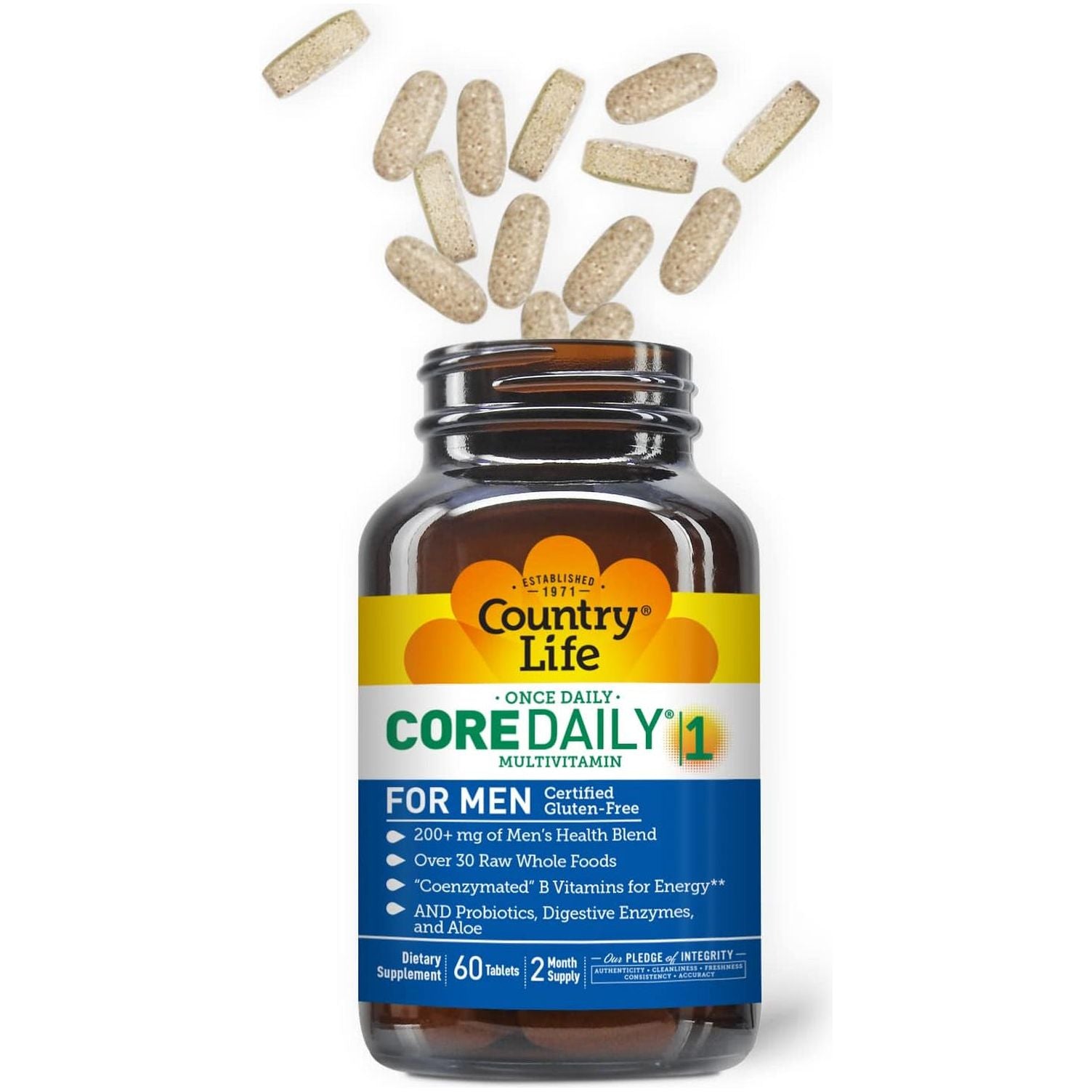 Country Life Core Daily-1 for Men - Multivitamin with Probiotics - 60 Tablets