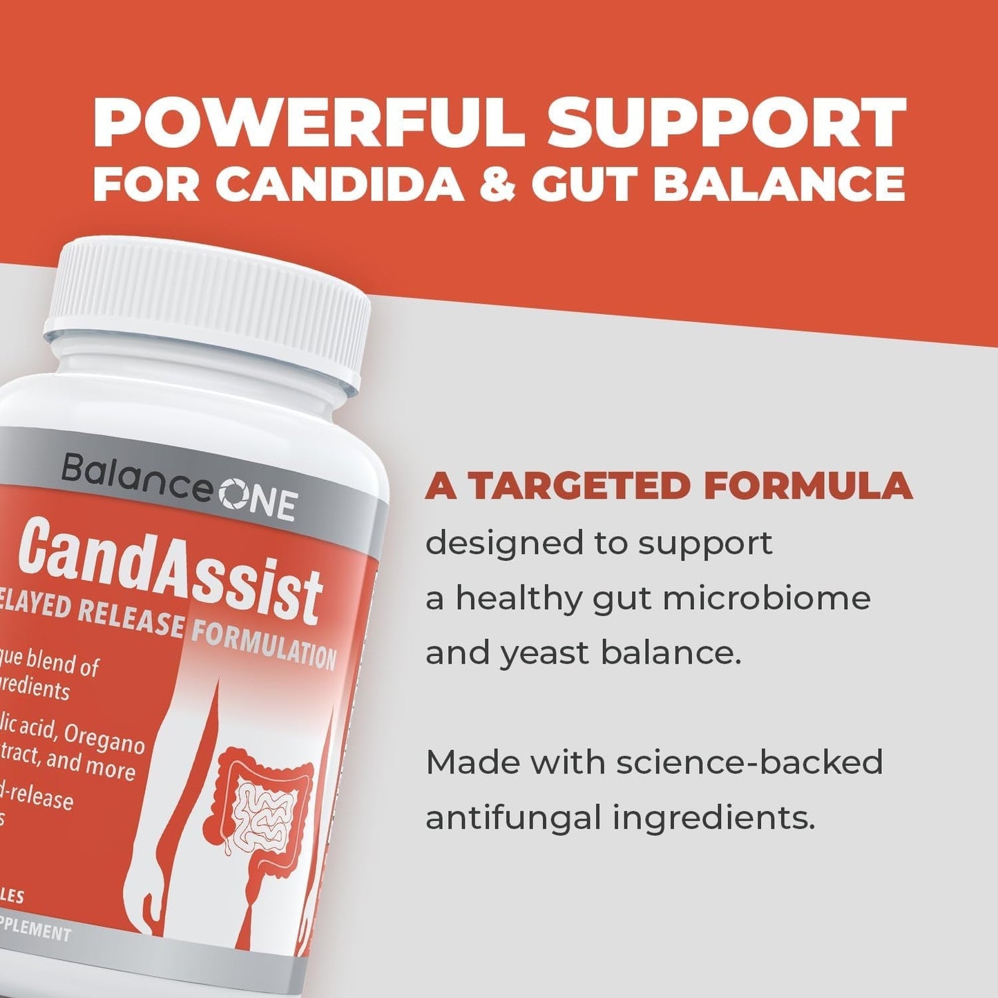 Balance ONE Candida Cleanse with Caprylic Acid, Berberine & Oregano Leaf Extract 1 Month Supply