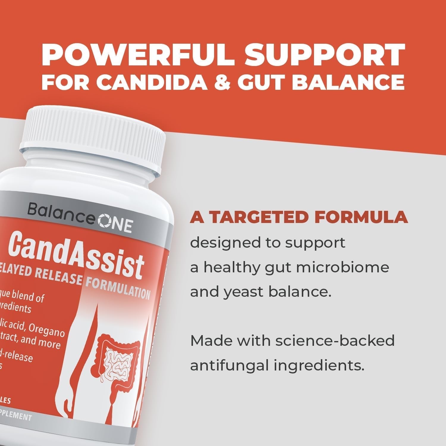 Balance ONE Candida Cleanse with Caprylic Acid, Berberine & Oregano Leaf Extract 1 Month Supply