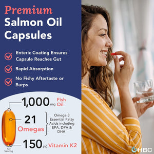 High Strength Omega 3 Fish Oil with Vitamin K2-1000Mg for Eyes, Brain, Heart & Immunity - 90 Capsules