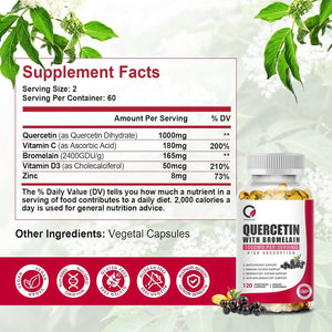 Quercetin with Bromelain 1000Mg 120 Capsules - Immune Support Supplement