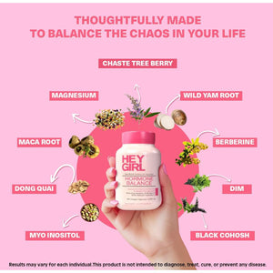 Hey Girl Hormone Balance for Women – 12In1 for Menopause, PCOS, PMS, Mood, Hot Flash, Hormonal Support 120 Capsules