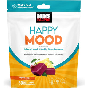 FORCE FACTOR Mood Support and Mood Balance Supplement - Tropical Fruit Flavor, 30 Soft Chews
