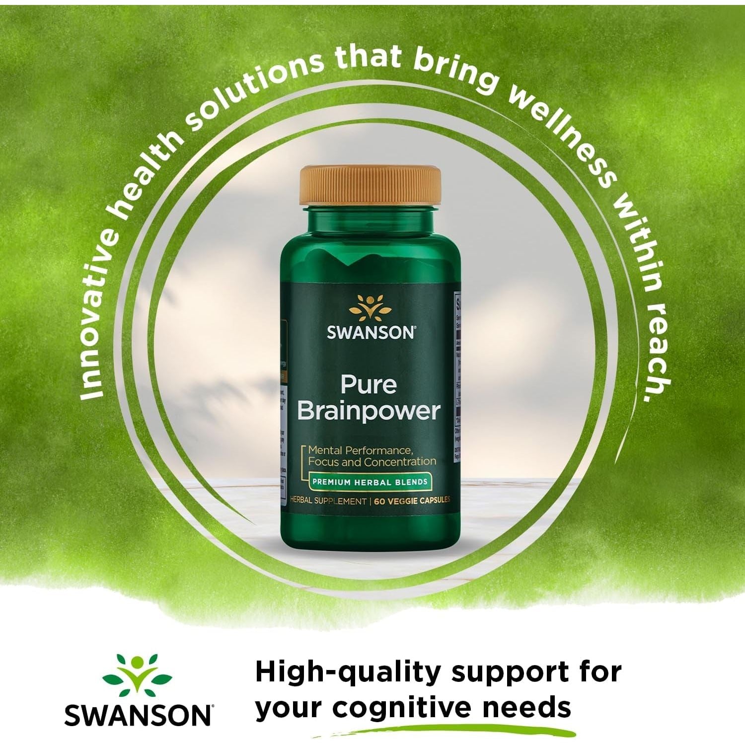 Swanson Pure Brainpower Brain Health Cognitive Memory Focus Support 60 Veggie Capsules
