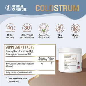 Grass Fed Colostrum Powder, Unflavored Bovine Colostrum for Humans Gut Health, Immune Support & Muscle Recovery, 120 Grams