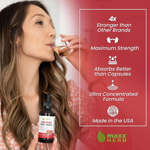 Maxx Herb Red Maca Root Extract - Max Strength Liquid Drops, for Stamina, Memory and Focus - 4 Oz Bottle (60 Servings)