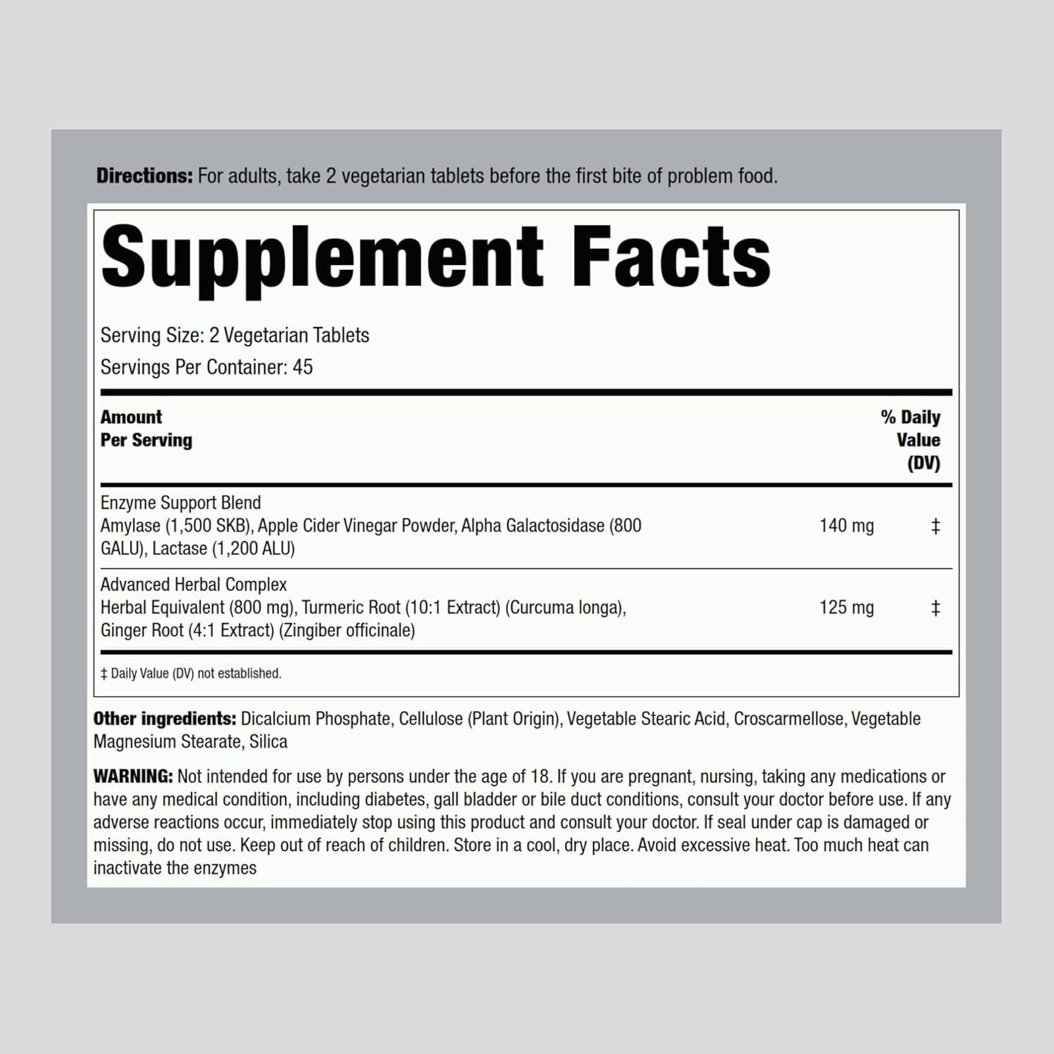 Piping Rock Bloat & Gas Support | Supplement with Enzymes, Turmeric, Ginger & More | 90 Tablets