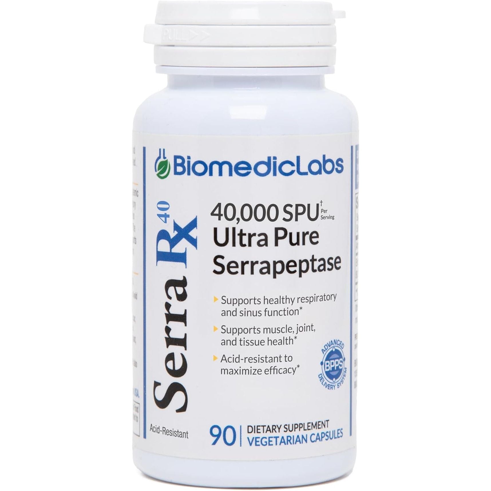 Serra-Rx 40,000 SPU Serrapeptase - Acid-Resistant Proteolytic Systemic Enzyme, 90 Veg Capsules