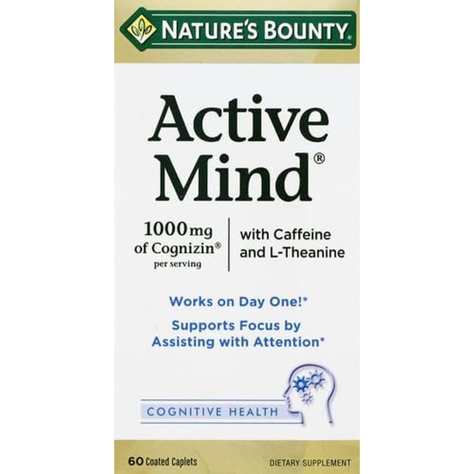 Nature'S Bounty Active Mind, Supports Focus by Assisting with Attention, Cognizin 1000Mg, 60 Coated Caplets