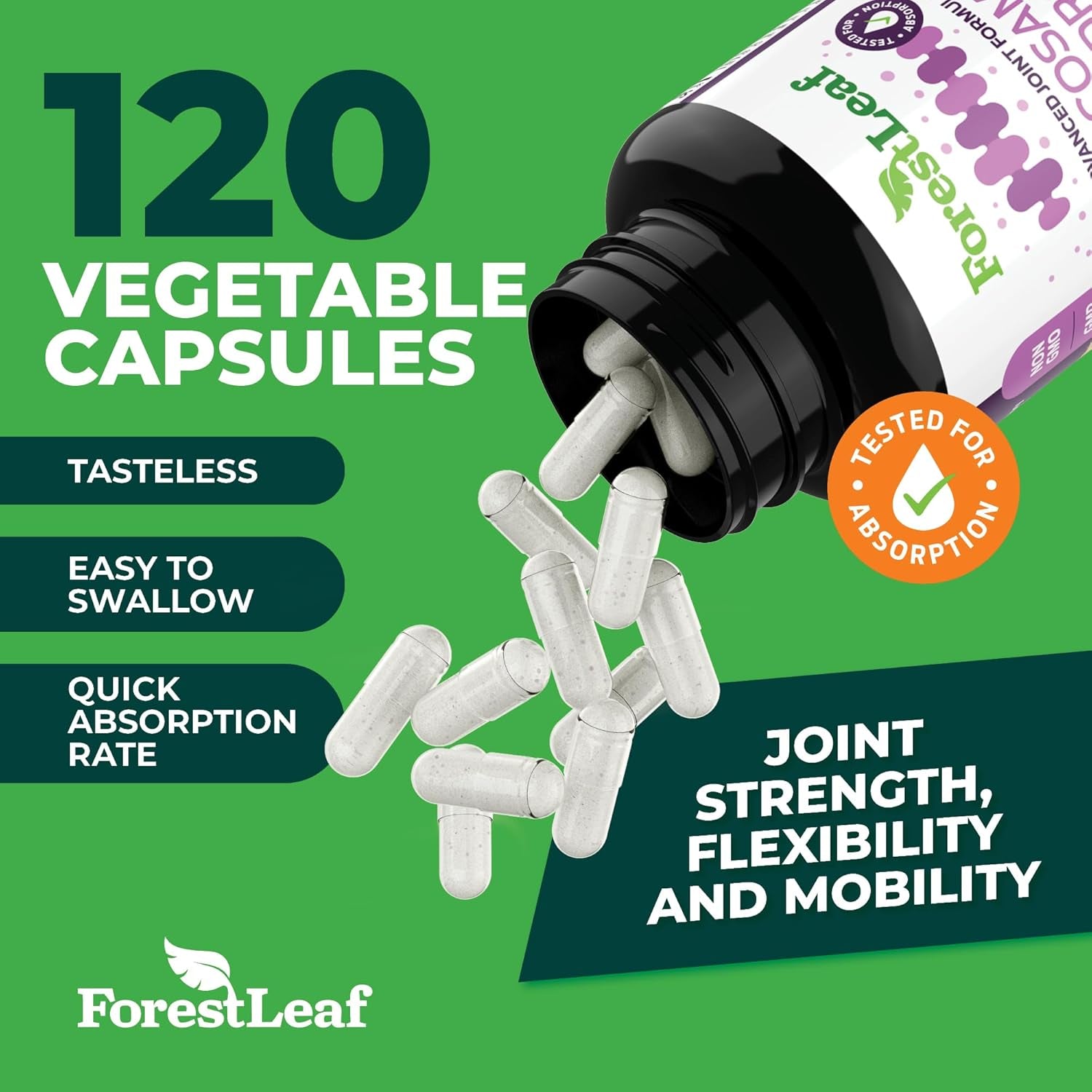 Forestleaf - Glucosamine & Chondroitin with MSM Complex, Turmeric, Hyaluronic Acid and Bromelain - 120 Capsules
