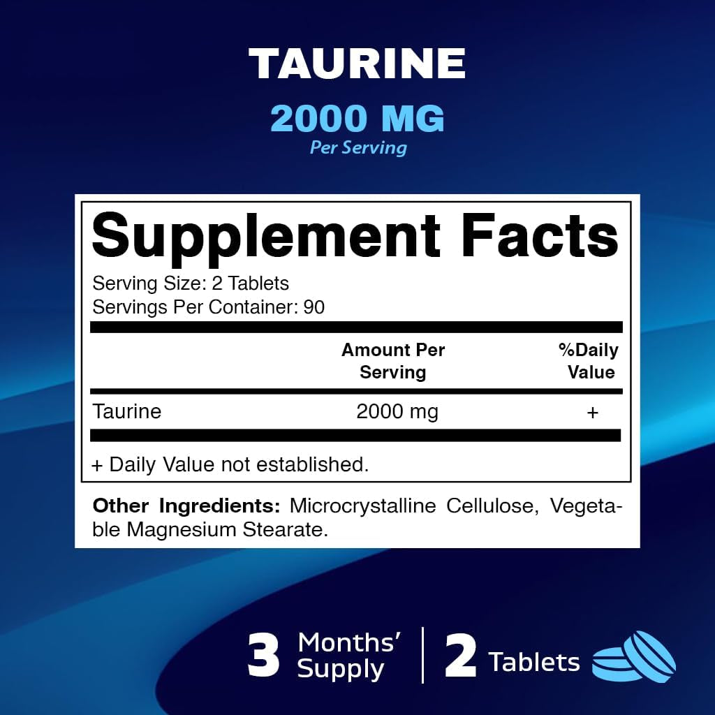 Vitamatic Taurine 2000Mg Vegetarian Tablets, 180 Count, Non-Gmo, Gluten Free