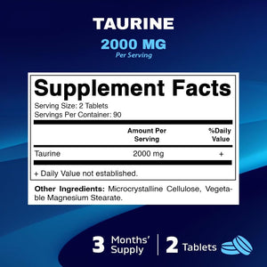 Vitamatic Taurine 2000Mg Vegetarian Tablets, 180 Count, Non-Gmo, Gluten Free