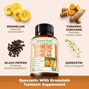 Quercetin with Bromelain Turmeric Supplement for Joint Supplements. 60 Tumeric Capsules