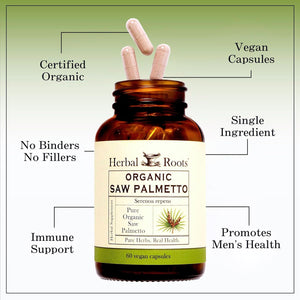 Herbal Roots Organic Saw Palmetto Capsules | 1,000Mg | 60 Capsules