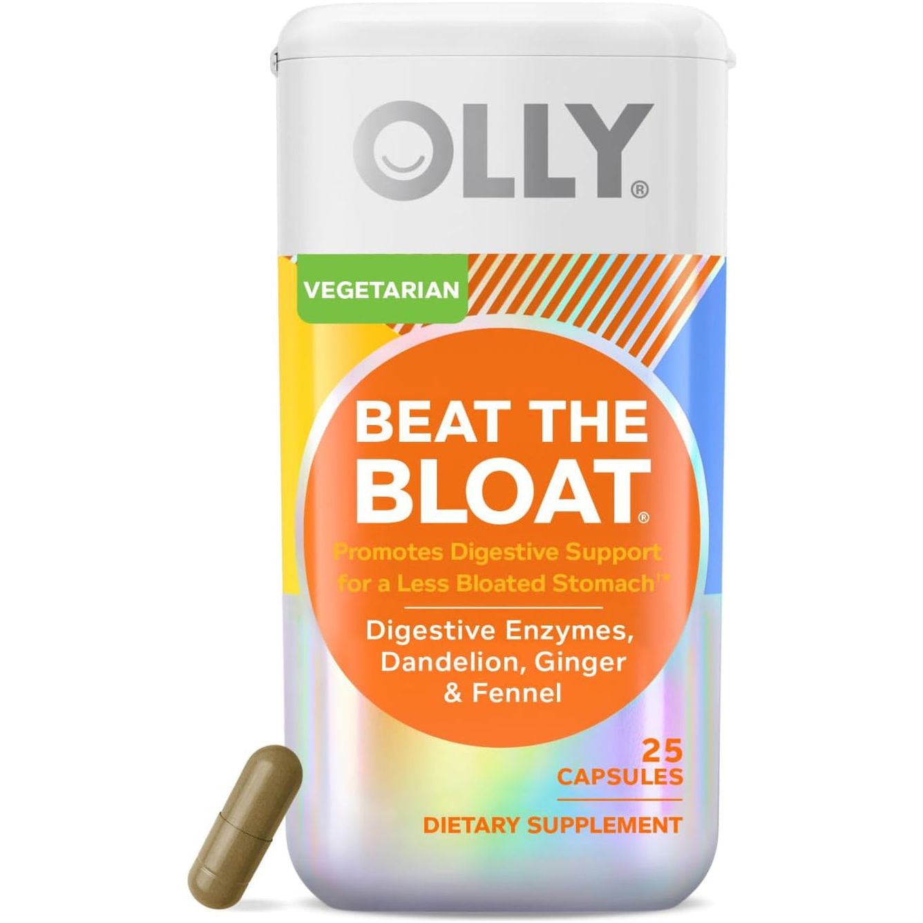 OLLY Beat the Bloat Capsules, Digestive Support Enzymes, Supplement for Women - 25 Count