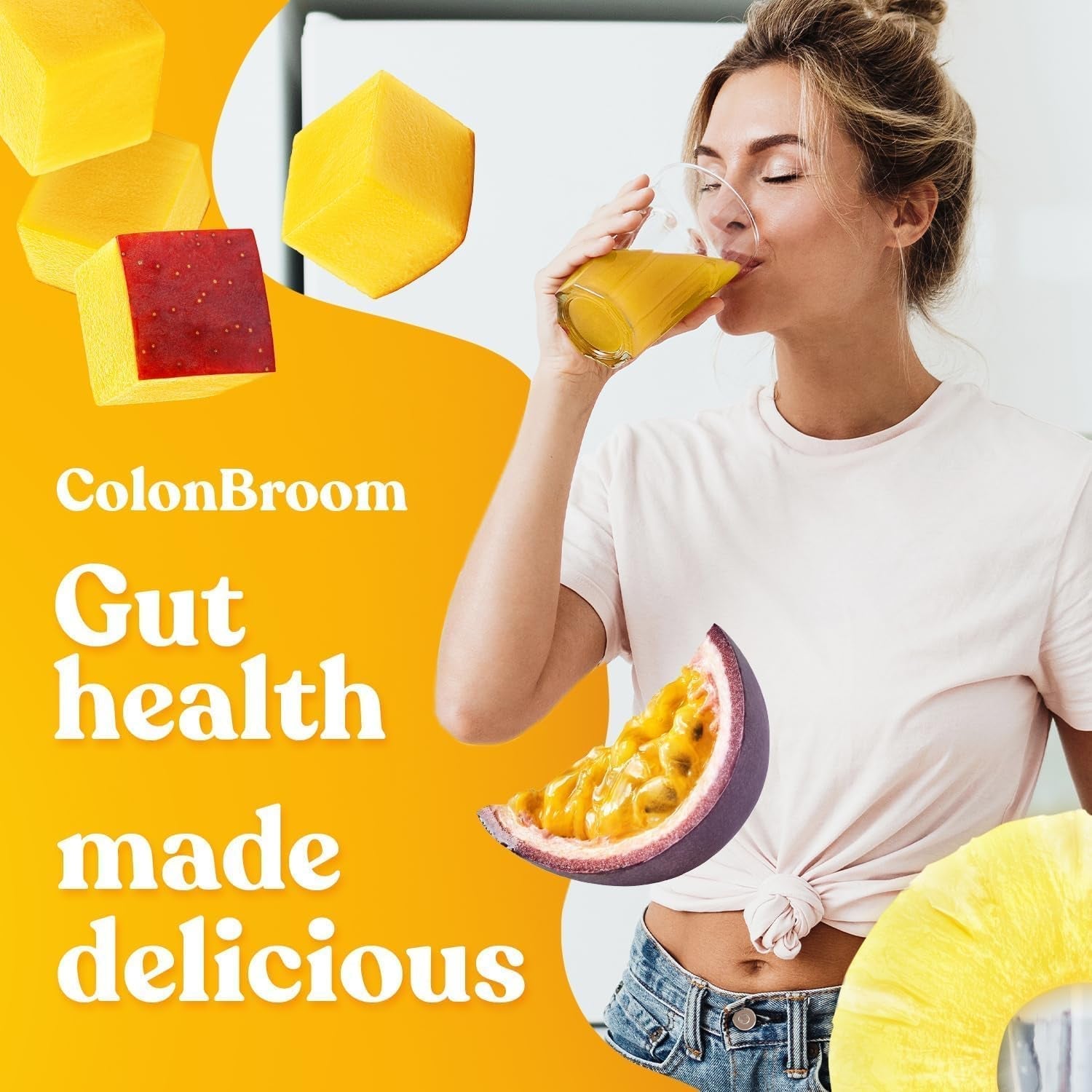 Colonbroom Psyllium Husk Powder with Stevia (Tropical Fruits) - Colon Cleanse for Bloating Relief & Gut Health 50 Servings