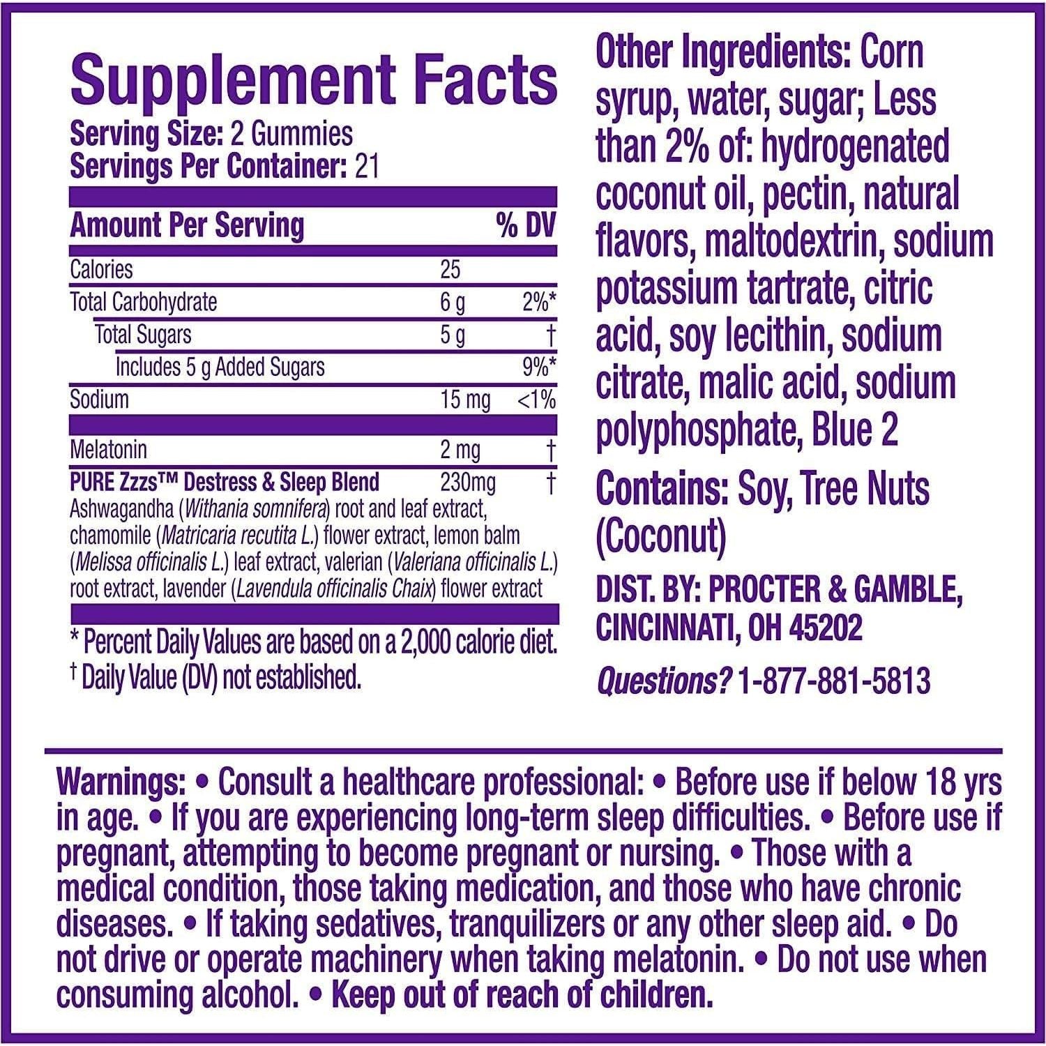 Zzzquil PURE Zzzs De-Stress Melatonin Sleep Aid Gummies 42 Count