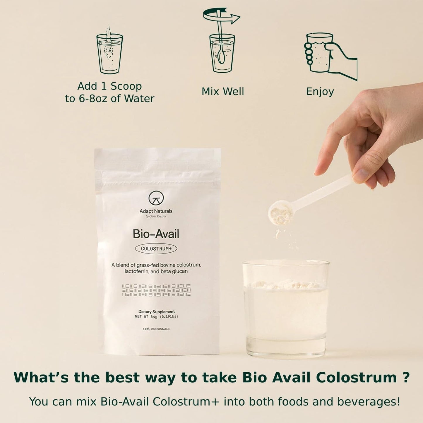Adapt Naturals Colostrum Supplement with Lactoferrin & Beta Glucan for Gut Health, Immune Support & Vitality 2500Mg- 30 Days Supply