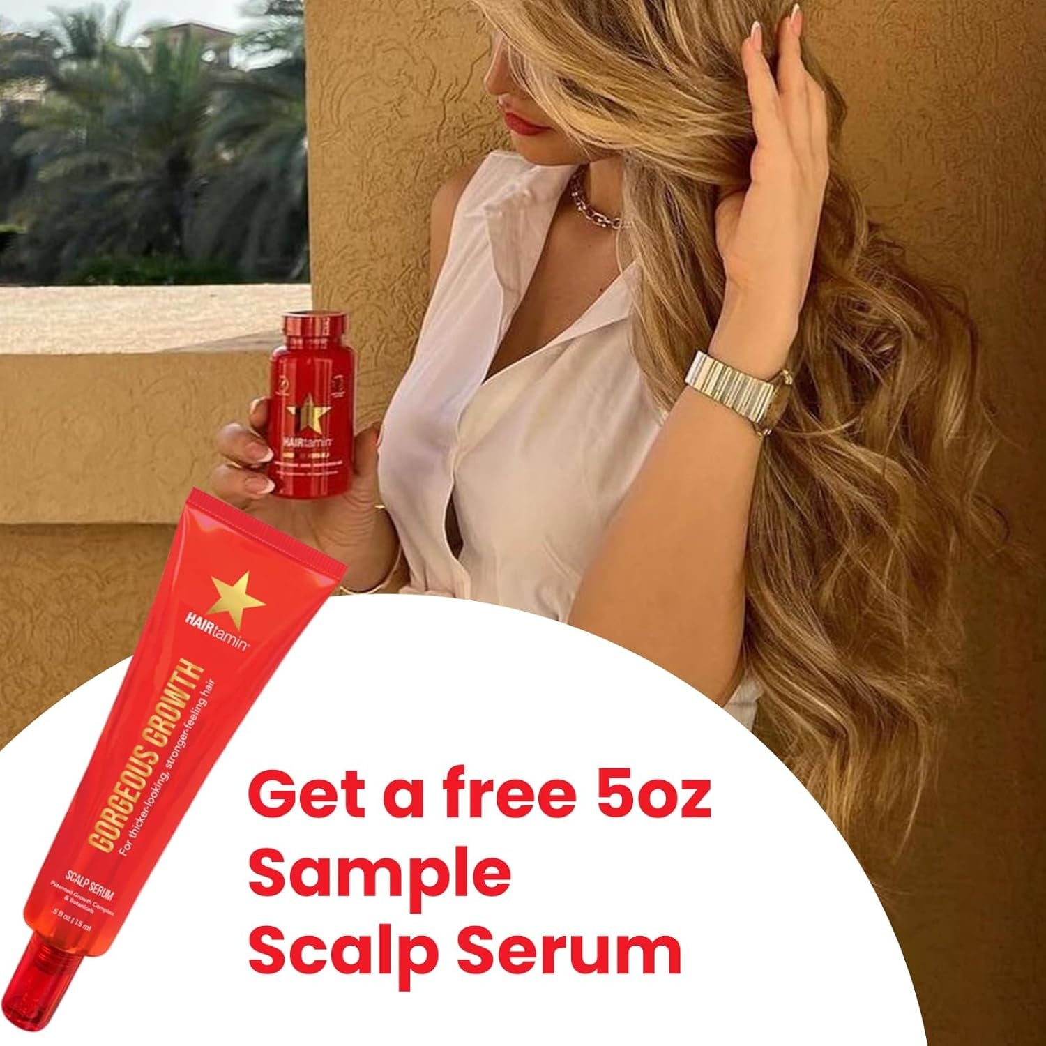 Hairtamin Advanced Hair & Scalp Serum Pack | All-Natural Vegan Biotin Capsules & Serum Sample for Hair, Skin & Nail Growth
