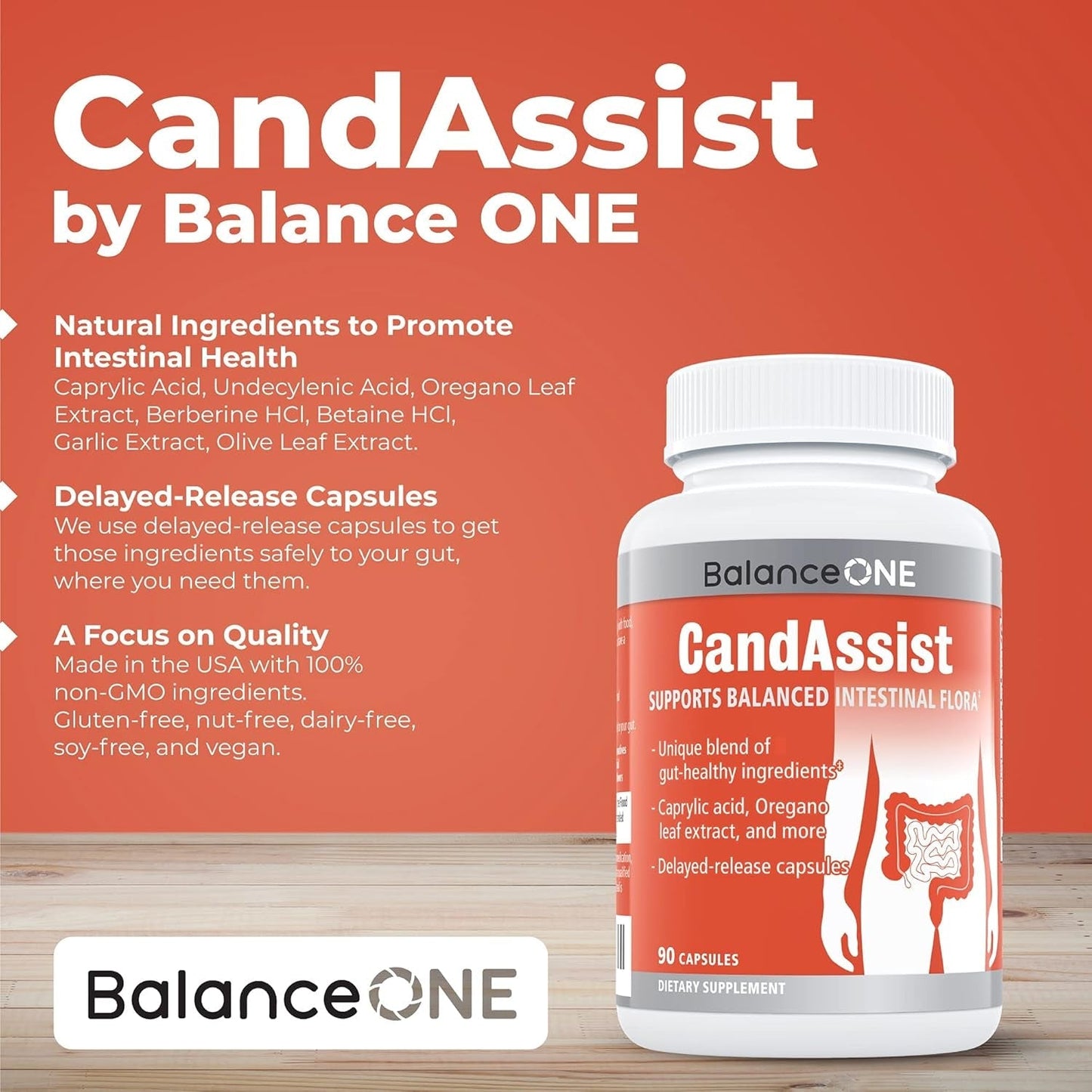 Balance ONE Candida Cleanse with Caprylic Acid, Berberine & Oregano Leaf Extract 1 Month Supply