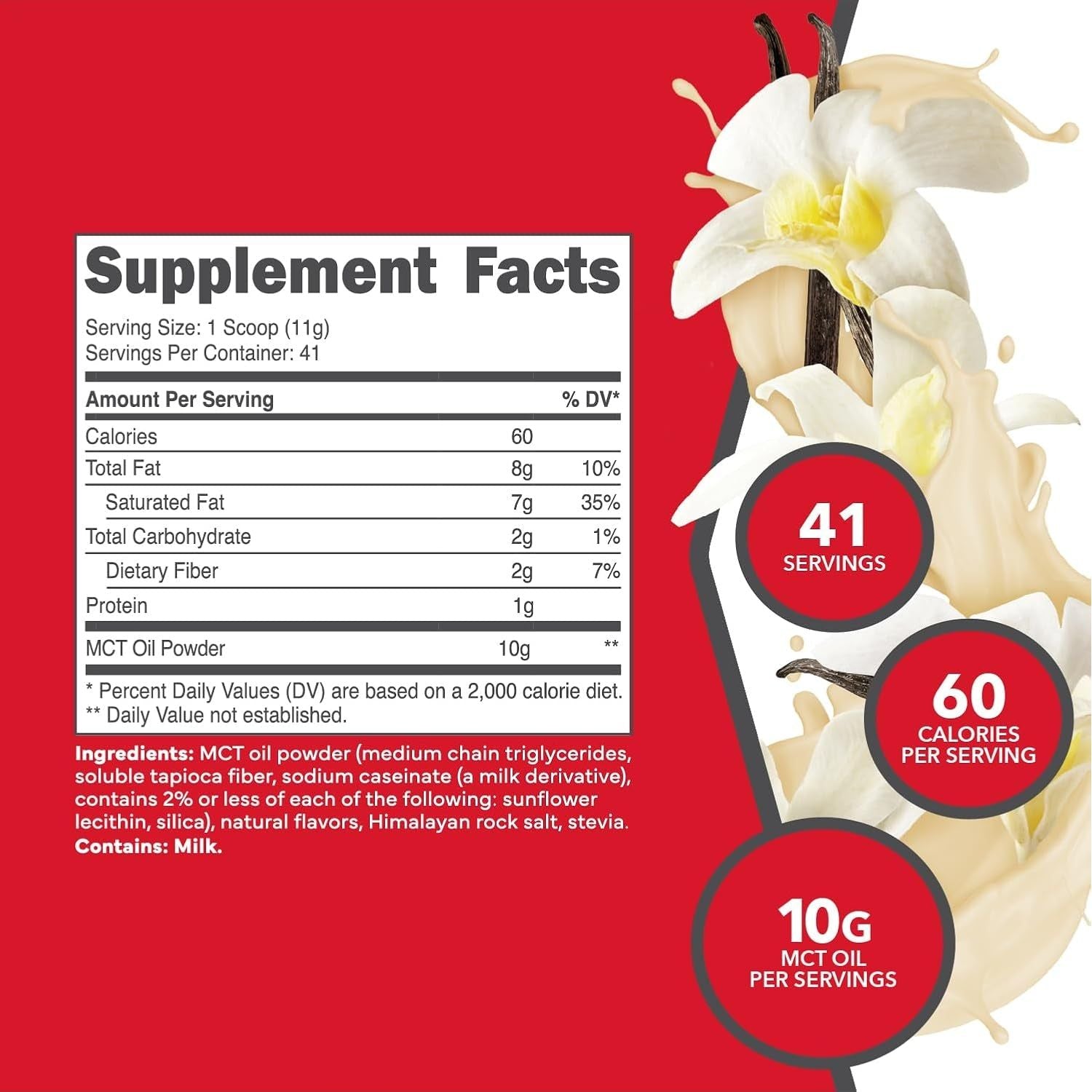 Ketologic MCT Oil Powder (1 LB) (French Vanilla) - 41 Servings, Medium Chain Triglycerides Powder Supplement