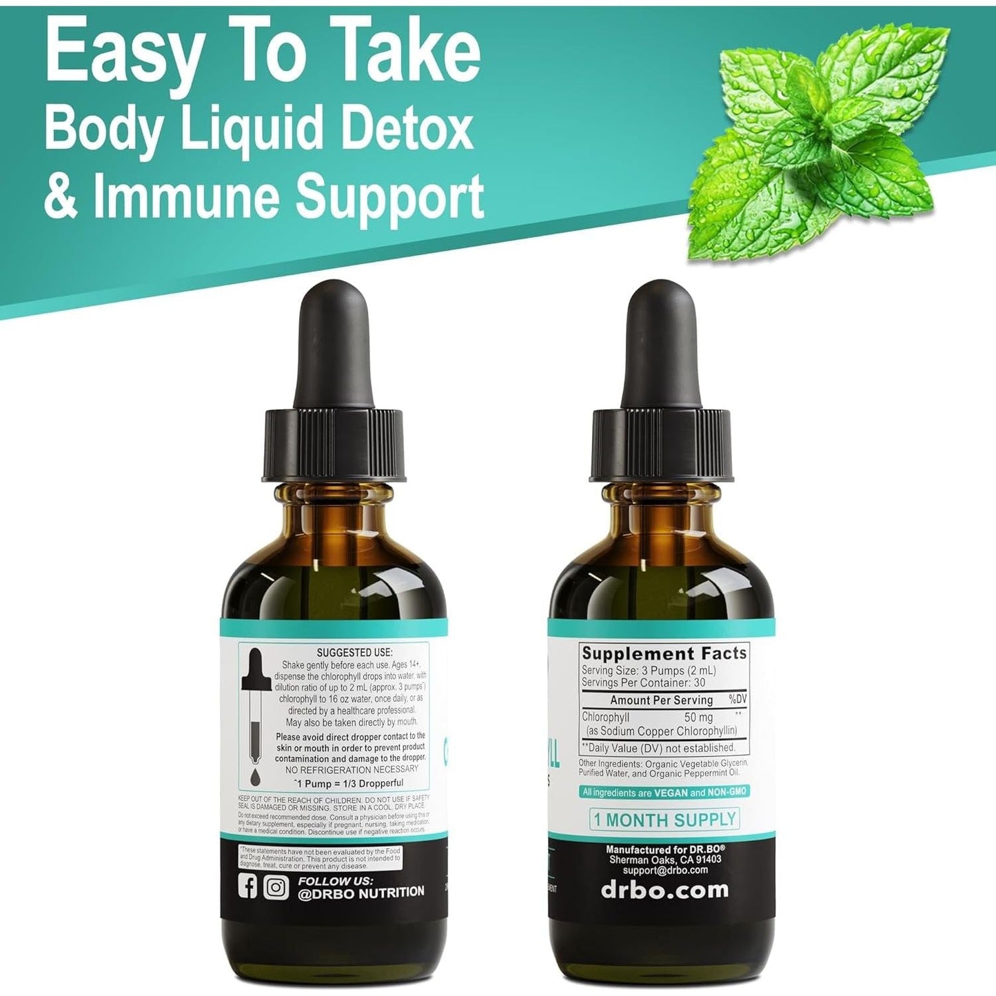 Chlorophyll Liquid Drops Body Detox - Vegan Liquid Chlorophyll Drops Odor Cleanse Supplement 2 Oz