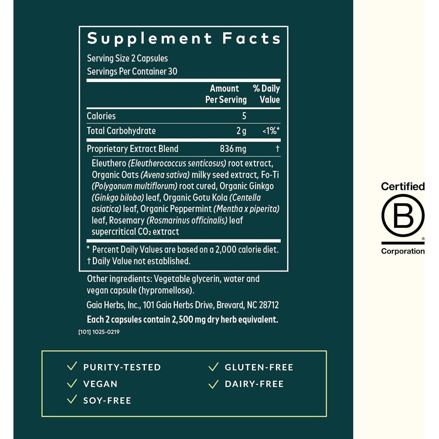 Gaia Herbs Mental Alertness - Brain Support Supplement to Help Maintain Focus & Memory* 60 Capsules