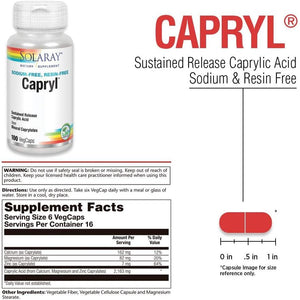 Solaray| Sustained Release Caprylic Acid | Healthy Gastrointestinal Tract Support | 16 Servings