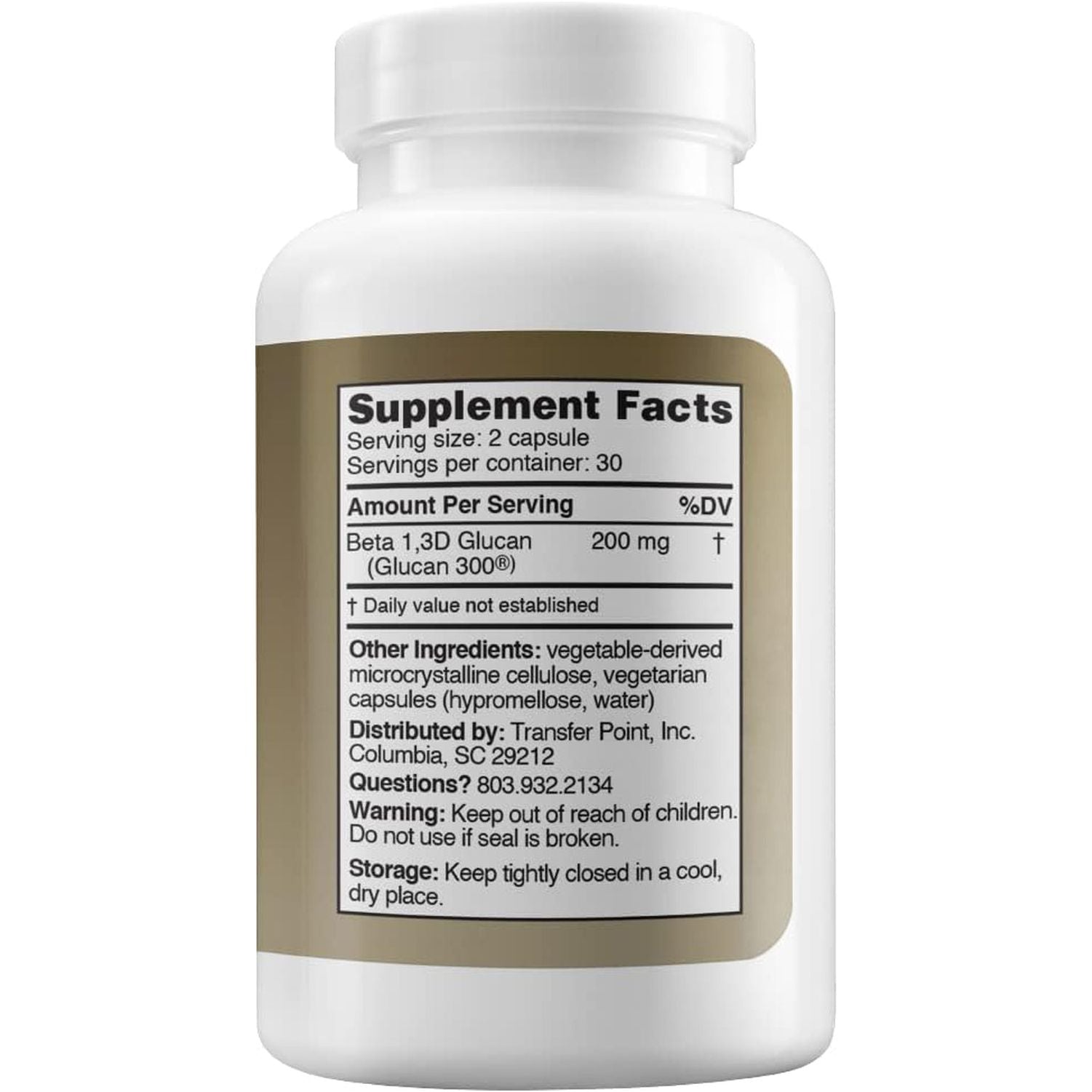 Immune Support Supplement with 100Mg of Highly Purified Beta Glucan per Capsule