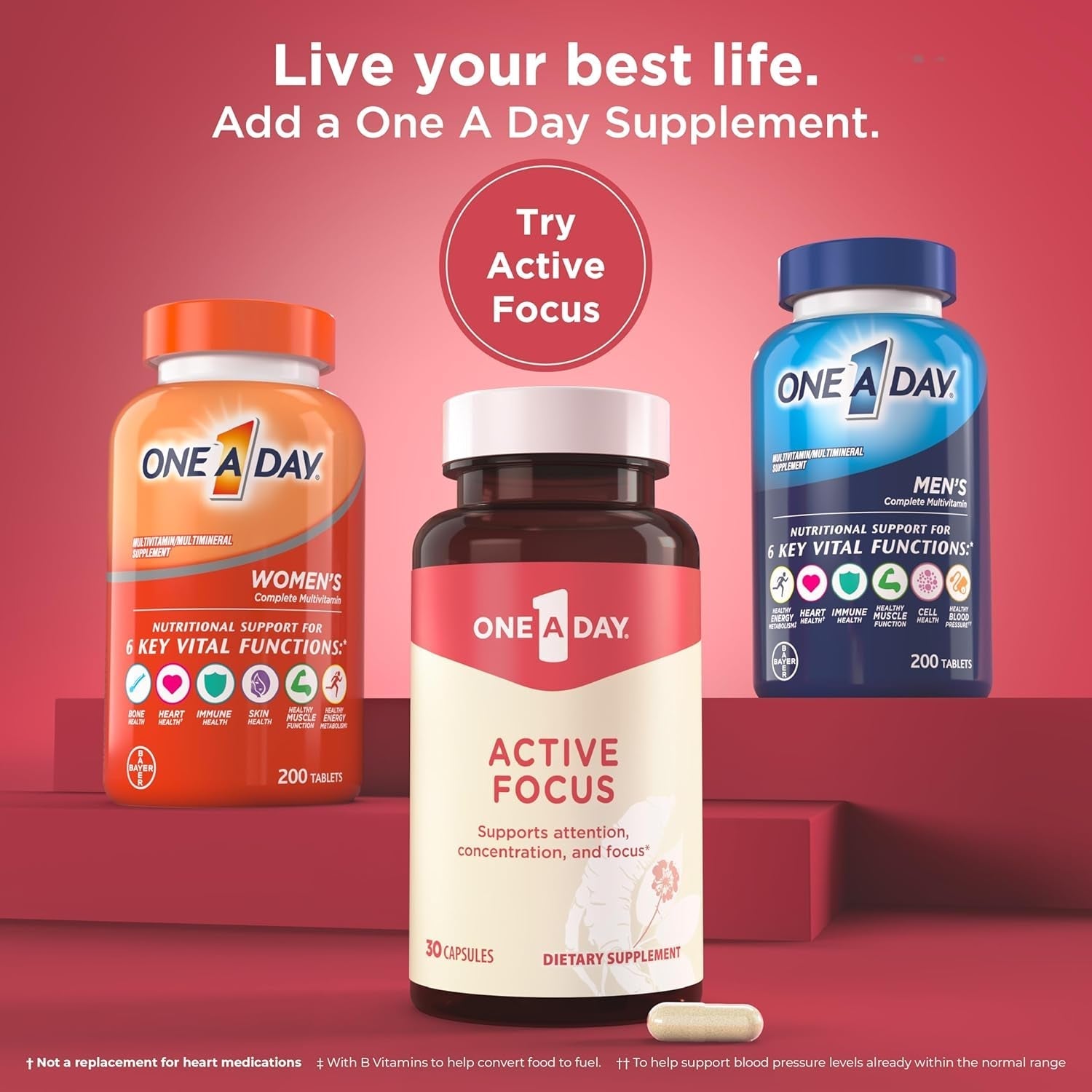 One a Day Brain Supplement for Memory and Focus Support 30 Capsules