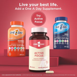 One a Day Brain Supplement for Memory and Focus Support 30 Capsules