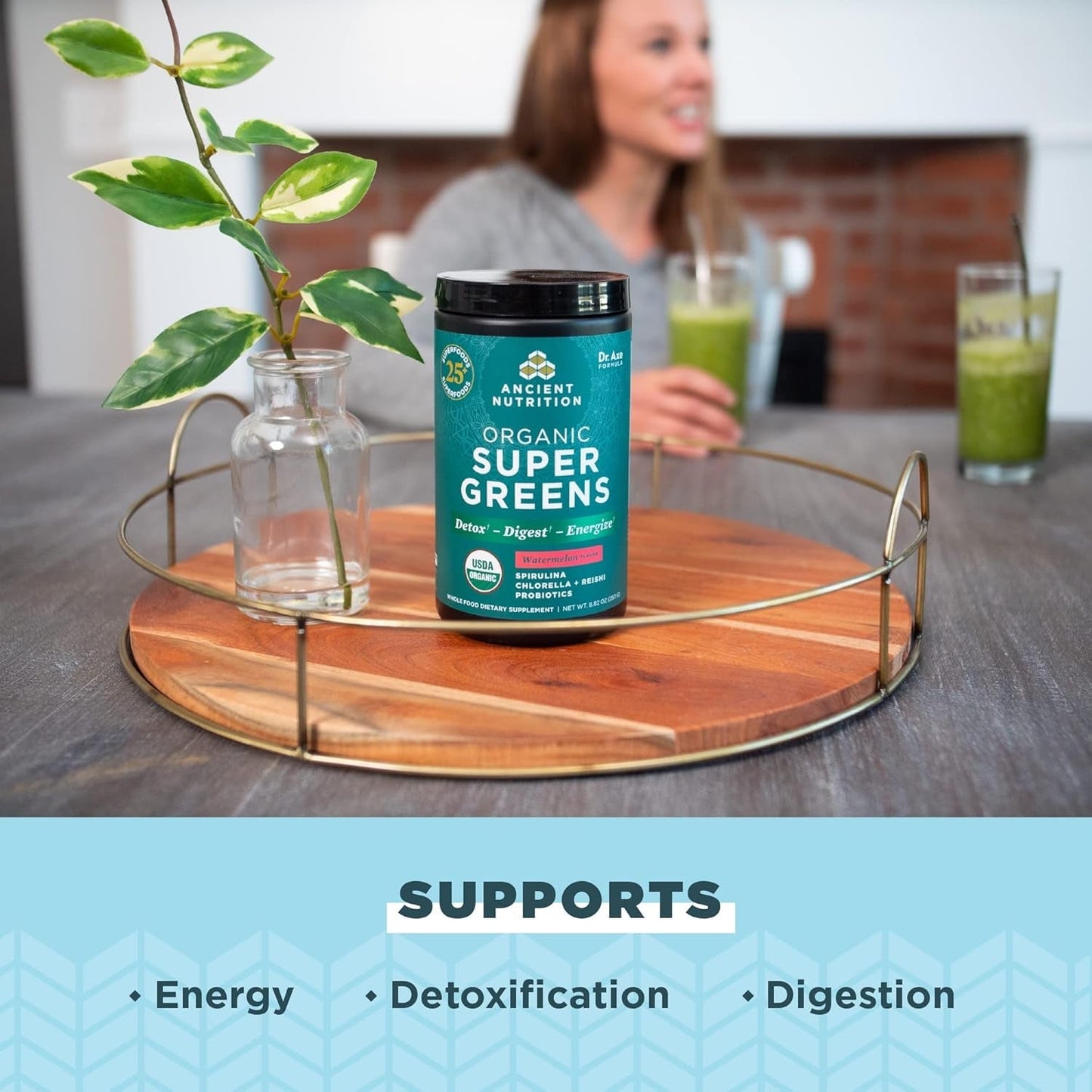 ANCIENT NUTRITION Organic Supergreens Powder with Probiotics for Digestive & Energy Support, 25 Servings