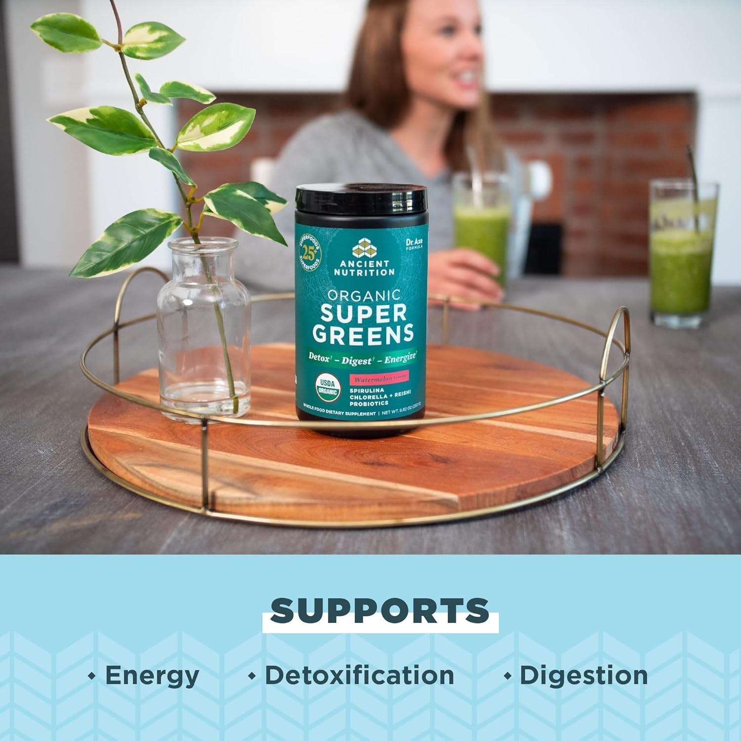ANCIENT NUTRITION Organic Supergreens Powder with Probiotics for Digestive & Energy Support, 25 Servings